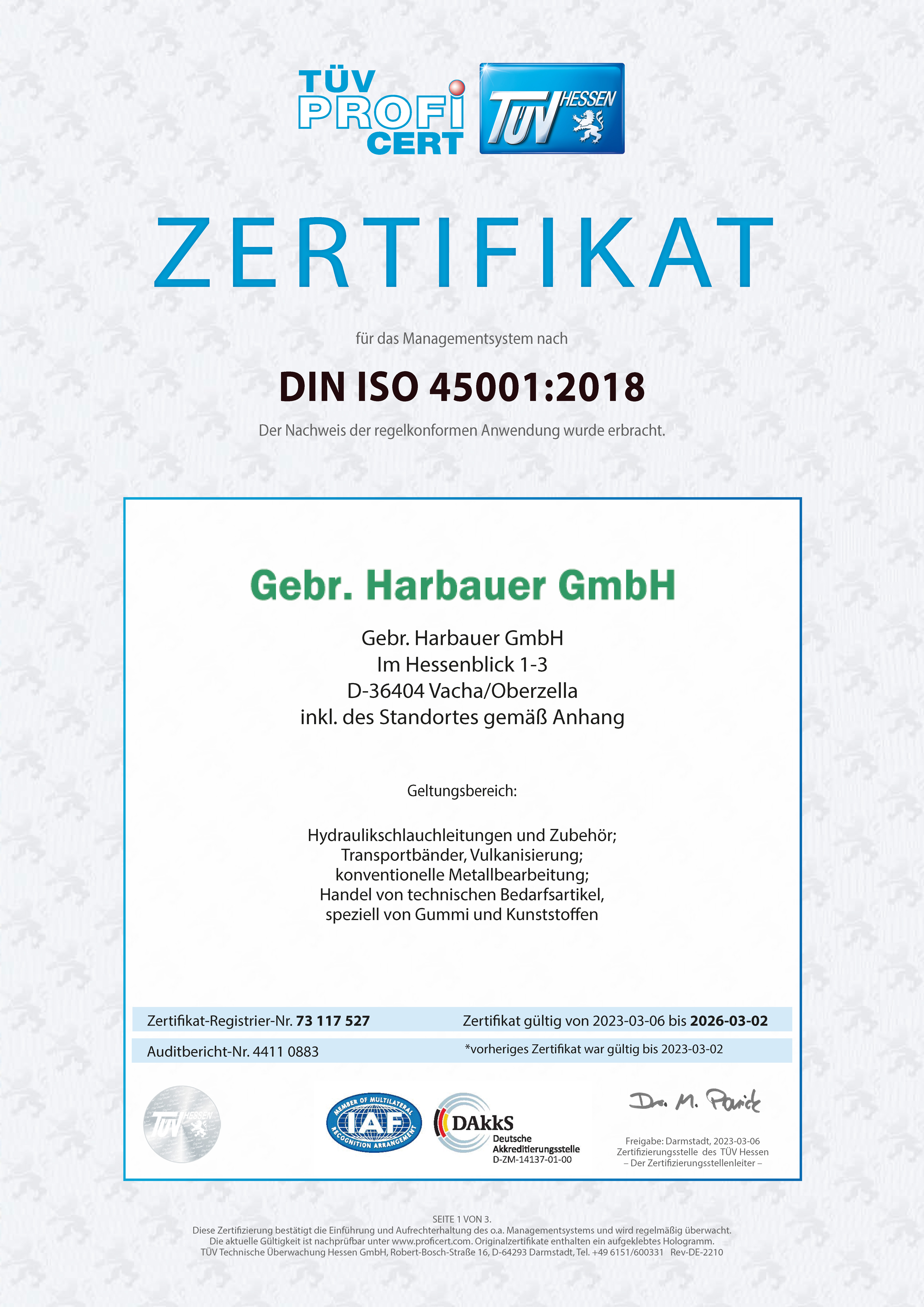 Zertifikat Gebrüder Harbauer GmbH