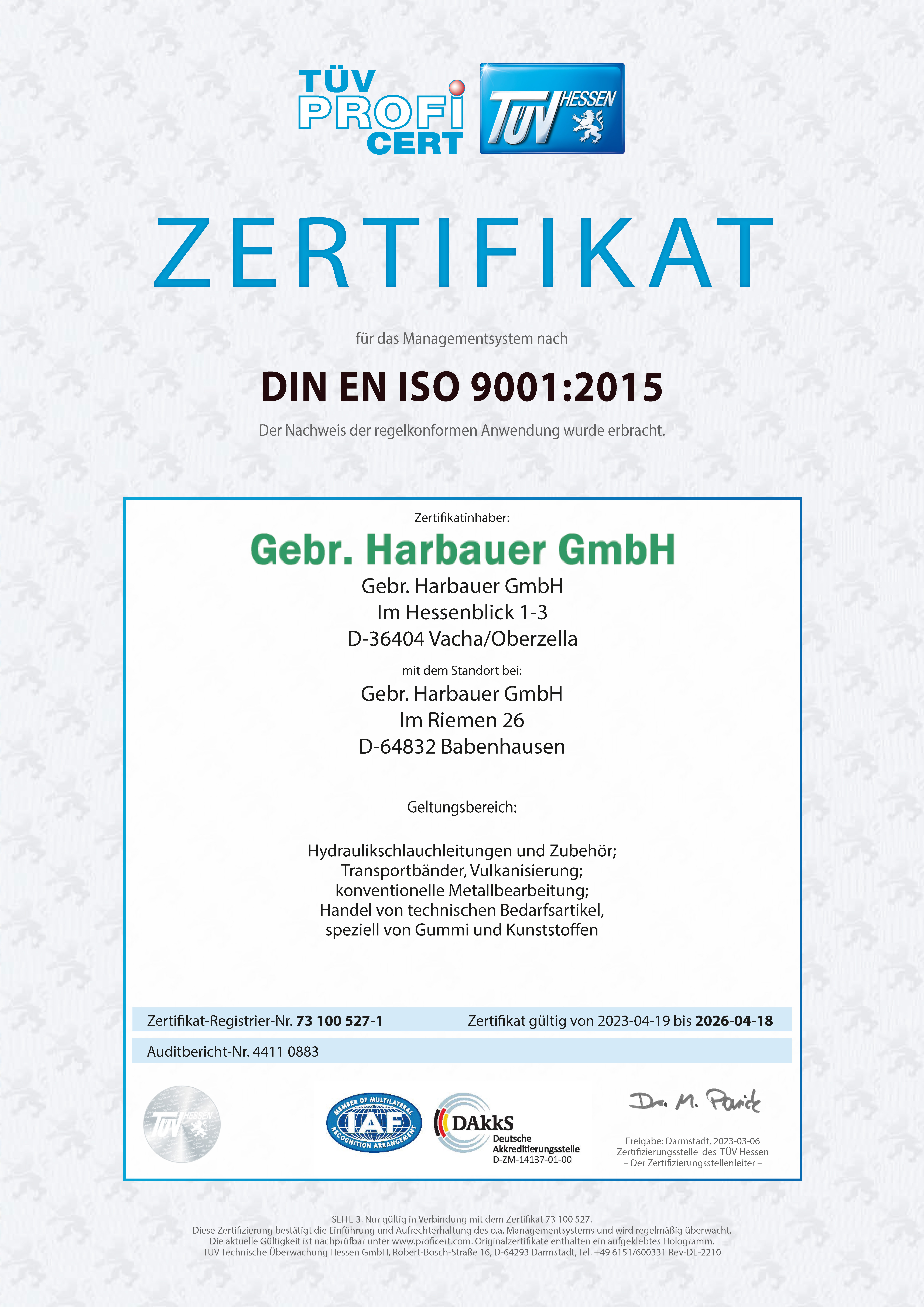 Zertifikat Gebrüder Harbauer GmbH